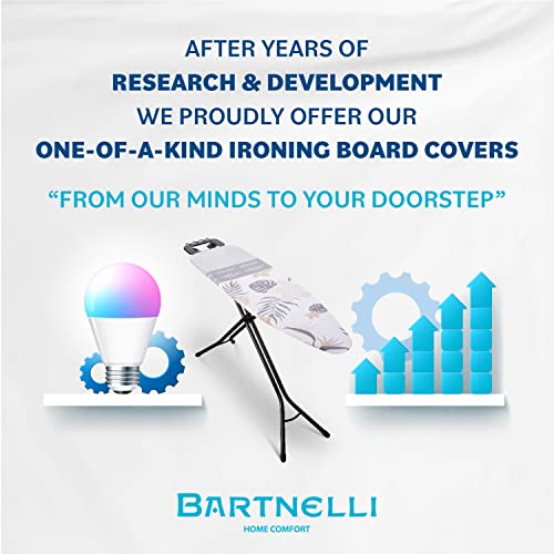 Bartnelli Ironing Board Cover and Pad, Made in Europe with New Patent Technology | 54x15 Iron Board Replacement Cover Featuring Park & Turbo Zone, Scorch Resistant 100% Cotton Thick Layered Top - color: Beige Leaves