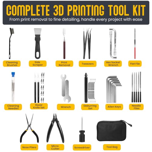 64 Pcs 3D Printer Tools Kit - 3D Printing Accessories with Nozzle Cleaning Needle Set - Scraper - Micro Cutter - Deburring Tool - Knife Set - Flat File and Brushes - Portable Storage Tool Bag Case - color: 64PCS