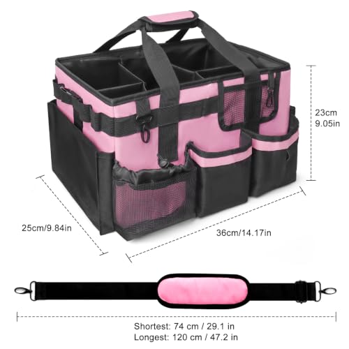 Large Cleaning Caddy Organizer, Adj Straps & Board Dividers Heavy‑Duty - color: Black-Pink, size: Large