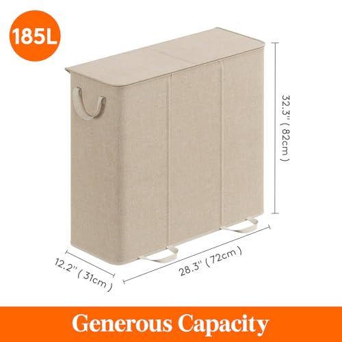 Lifewit Triple Laundry Hamper with Lid, Removable Laundry Bags, Beige - color: Beige, size: 185L