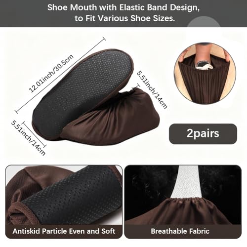 2 Pairs Reusable Shoe Covers Cloth Boot Covers Non Slip Coconut Brown Soft Polyester Silent Shoe Clean Storage Protector Sleeves for Home Office Floor Carpet Walking Cleaning Protection - color: Coconut Brown