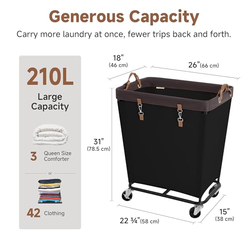 StorageWorks 210L Laundry Basket with Wheels, Rolling Hampers for Clothing - color: Black, size: 210L