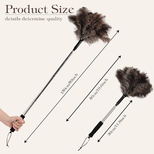 Telescopic Ostrich Feather Duster, 59-inch Naturally Fluffy - color: Natural-d-1pcs