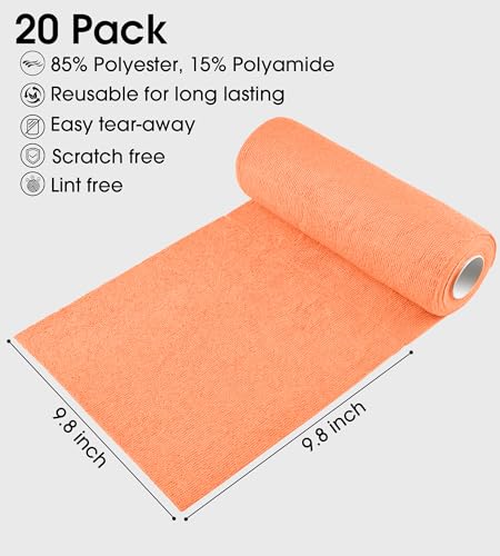 KitchLife Microfiber Cleaning Cloth Roll - Tear-Away Reusable Microfiber Paper Towels, Lint-Free, Washable, 20 Sheets for Kitchen, Car, Dishes, and Sensitive Surfaces (Coral) - color: Coral