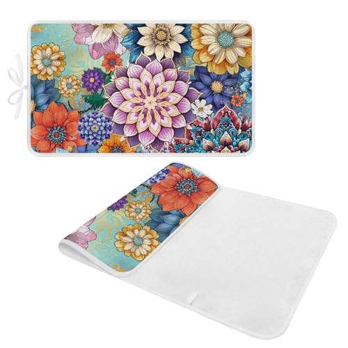 Ironing Mat Boho Flower Portable Ironing Pad Blanket for Table Top Heat Resistance Travel Small 32 x 16 Inch Foldable Lightweight Iron Mats for Washer and Dryer - color: Boho Flower
