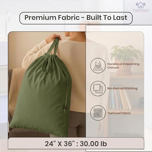 LFH Home Large Premium 1pack Cotton Rich Canvas Laundry Bag with Drawstring and Handles Heavy Duty, Multi-Use, and Washable for Home, Travel, College or Storage 24x36-Military Green - color: Military Green, size: 24"x36"