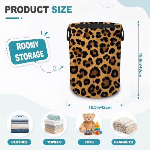 Leopard Print Portable Laundry Hamper,Boho Wild Animal Collapsible Clothes Basket with Handles,Waterproof Oxford Cloth Organizer for Dorm Bedroom Bathroom Nursery,16 x 20 Inch - color: Leopard Print,Boho Wild Animal