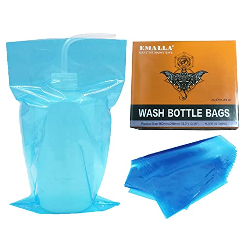 Tattoo Wash Bottle Bags, Usiriy 250pcs Wash Bottle Covers Sleeves - color: Blue Bottle Bags