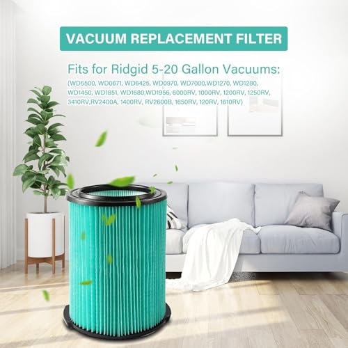 VF6000 5-Layer Replacement Filters for Ridgid Shop Vac Wet Dry Vacs - color: Green VF6000, size: M 2 Pcs Filters & 4 Pcs Foam Sleeves