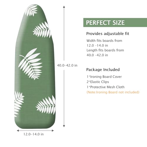 SheeChung 14"x42" Over The Door Ironing Board Cover and Pad,Heat Resistance - color: Green+leaf, size: 42"L x 14"W