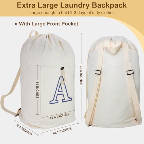 Laundry Bag Backpack Personalized Initial Design Canvas Laundry Bag with Straps & Drawstring Closure Dirty Cloth Hamper Bag for College, Travel, Laundromat, Camping (Letter A) - color: Letter A, size: X-Large