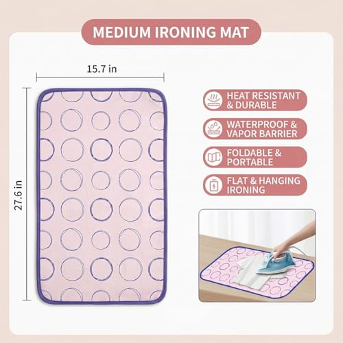 Foldable Heat-Resistant Ironing Mat, Portable Ironing Pad with Silicone Iron Rest, Non-Slip Backing Clothes Steamer Board for Countertop Travel Home, Red 70x40cm - color: Pink, size: Medium