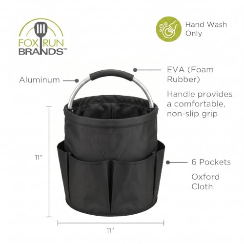 Fox Run Black Collapsible Caddy For Bath, Cleaning & Garden, 11 x 11 Inches