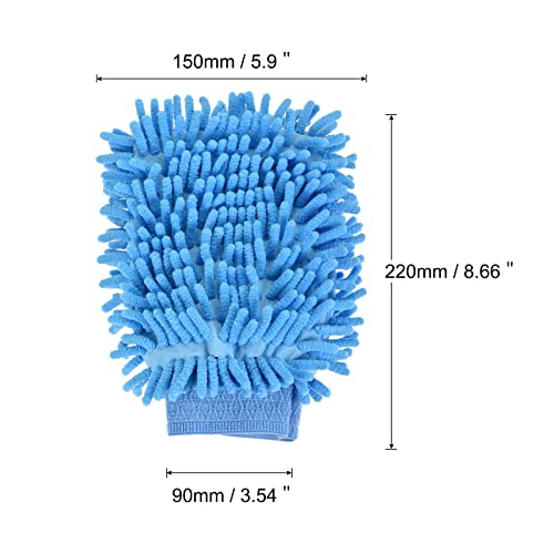 MECCANIXITY Microfiber Soft Chenille Wash Mitten Double Sided Dusting Glove for House Cleaning, Blue - color: Blue