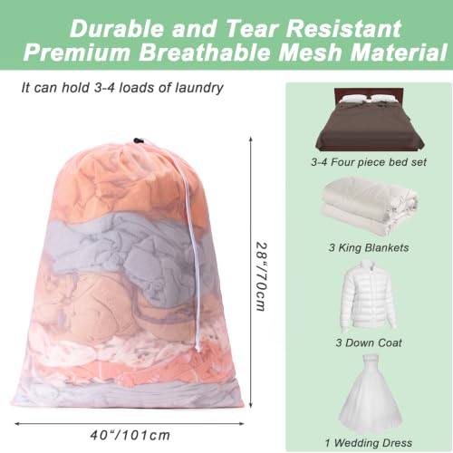 2 Pack Mesh Travel Laundry Bag 28" x 40"Extra Large Dirty Clothes Organizer - color: Champagne+Champagne, size: 28"x40"