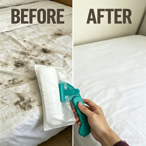 Pre-Moistened Bed Brush with 50 Disposable Covers, Hand Brooms for bedrooms, Hotels, Nursing Homes, Wellness Centers, Beauty Salons, and pet accommodations - No Washing Required, Deep Cleans Dust - color: A