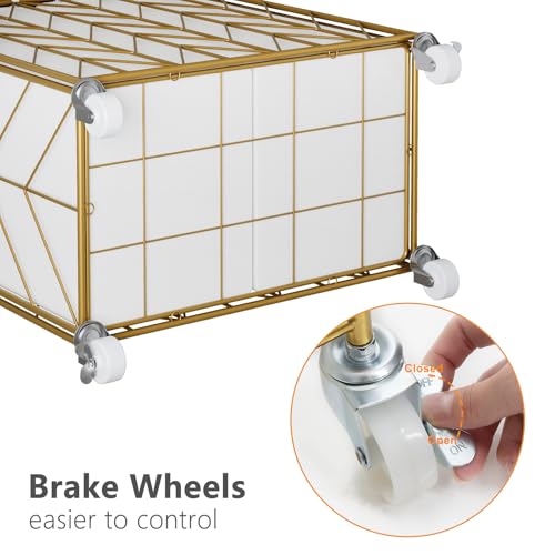 WOWLIVE Double Laundry Hamper with Lid, Rolling Laundry Basket with Wheels - color: Golden, size: 115l(22 X 13 X 26.4 Inches)