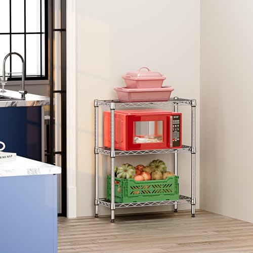 IZEUK 3 Tier Heavy Duty Steel Storage Shelves, Metal Shelf Wire Shelving Rack for Pantry, Kitchen, Cloakroom or Office Organization (11.8" D x 25.6" W x 31.5" H, 750LBS, Chrome) - color: Chrome, size: 3 Tier, 11.8" D x 25.6" W x 31.5" H