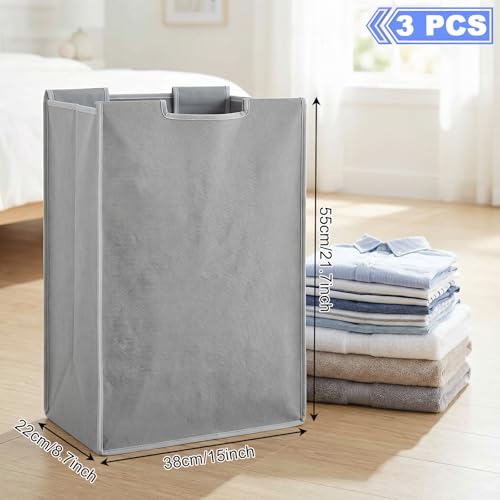 SHENLIU 3 Bag Laundry Sorter Replacement Bags, 21"H×15"L×9"W Large Gray Hamper Cart Removable Laundry Storage Organizer Bag Hamper Liner with 6Pcs Hangers and Carry Handle