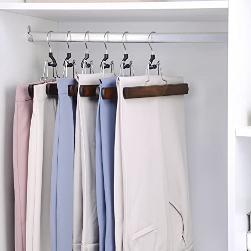 Nature Smile Wooden Pants Skirt Hangers, Smooth Finish Solid Wood Non Slip Jeans Slack Clamp Hangers Hair Extension Hangers (10 Pack Retro)… - color: Retro