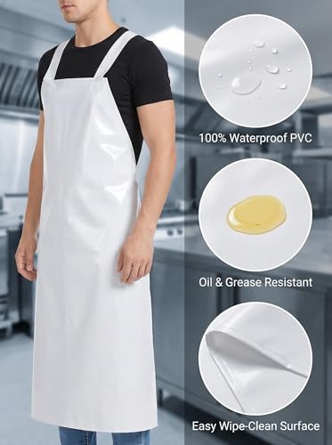 Molaxhome Waterproof Oil-Resistant Vinyl Apron Chef Apron for DishWashing - color: White