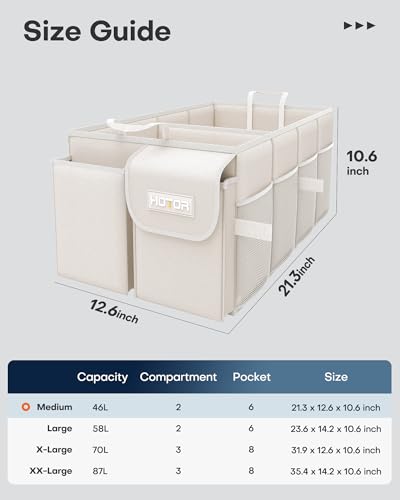 HOTOR Trunk Organizer - Foldable Car Organizer for SUVs & Sedans Storage - color: Beige, size: Medium (2 Compartments)