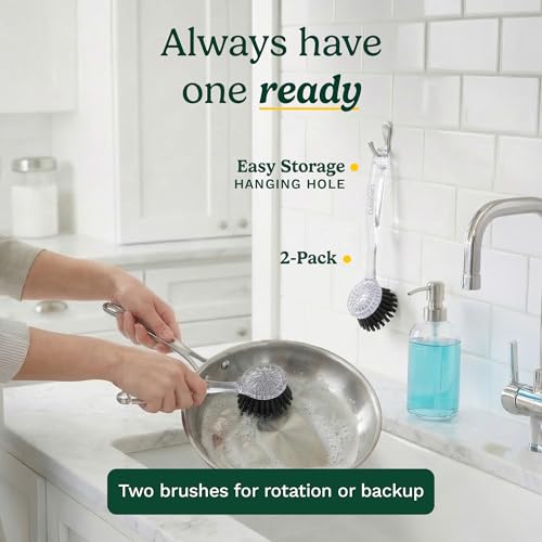Cuisinart Dish Brush with Handle, 2 Pack, Firm Bristles - color: Round- Black