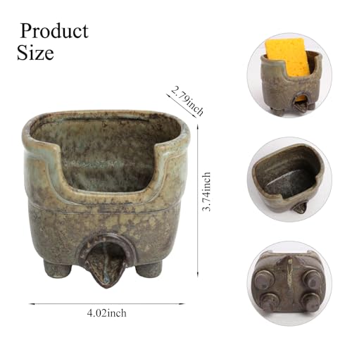 Sponge Holder for Kitchen Sink, Ceramic Sink Caddy Organizer - color: Avocado