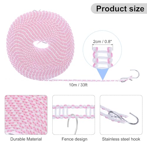 uxcell Windproof Clothesline, 10M 33ft Plastic Non-Slip Clothes Drying Rope Portable Travel Clothesline for Courtyard Outdoor Laundry Camping, Pink - color: Pink, size: 32.8ft