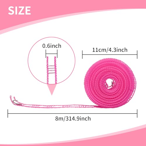 Windproof Travel Clothesline 2pcs, 16m Plastic Portable Washing Line Travel Laundry Line with 2 Hooks, Portable Fence Style Non Slip Clothes Line Ropes Outdoor Clothesline (Pink)