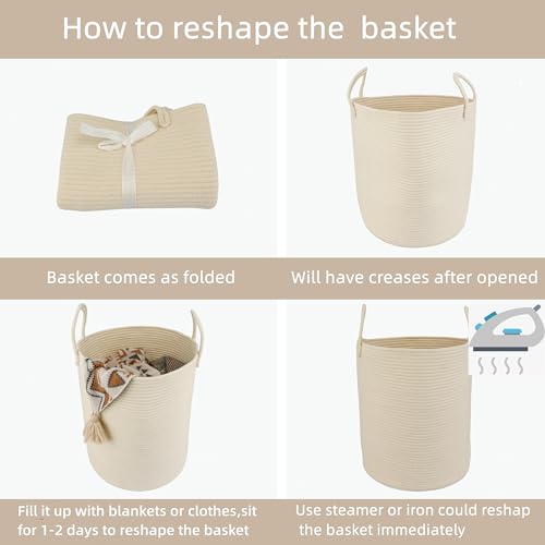 XUANGUO Cotton Rope Laundry Basket Hamper for Clothes, beige - color: beige, size: Regular