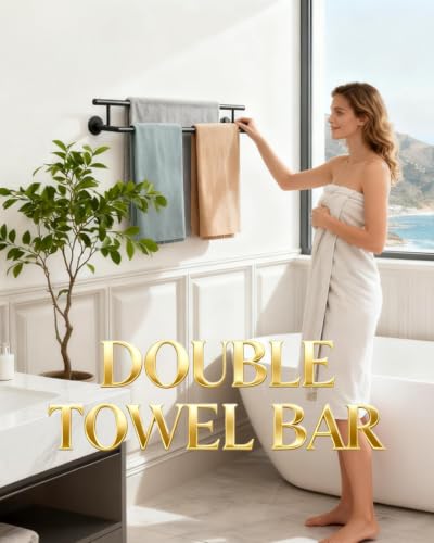 Alise Double Towel Bar Black,24" Towel Racks for Bathroom Wall Mounted - color: Matte Black, size: 24-Inch (2-Bars)