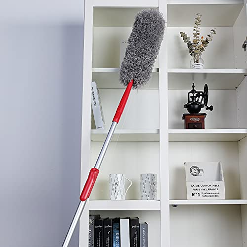 CLEANHOME 69" Bendable Microfiber Feather and Chenille Duster Kit, with Aluminum Telescoping Handle & 2 Removable Washable Heads, Duster for Ceiling Fan, Furniture Top, High Places