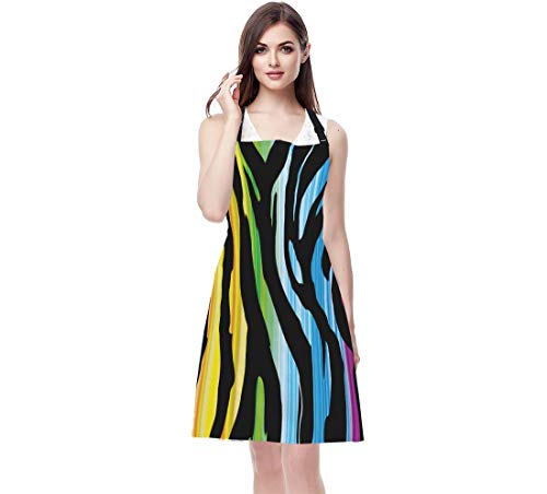 EKOBLA Zebra Aprons Colorful Animal Pattern Abstract Art Curve Drawing Stripes Fashion Waterproof Resistant Chef Cooking Kitchen BBQ Adjustable Aprons for Women Men 27x31 Inch - color: Multi-a12