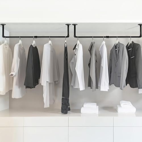 Industrial Pipe Clothes Rack Wall Mounted Clothing Rack Set of 2,38.2 Inches Heavy Duty Iron Garment Rail,Space-Saving Hanging Rod for Laundry Room,Bedroom,Closet Storage - size: 38.2 Inches