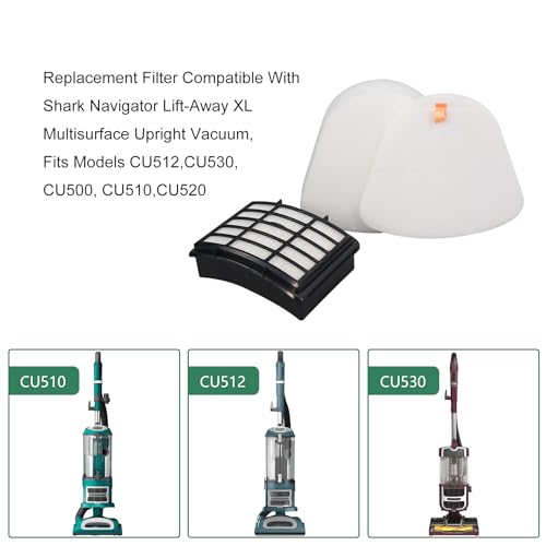 Replacement Filter Compatible with Shark CU512 CU500 CU510 CU512 26 CU520 CU520 26 CU500 26 Navigator Lift-Away XL Multisurface Upright Vacuum (2 Hepa filter and 4 foam filter)