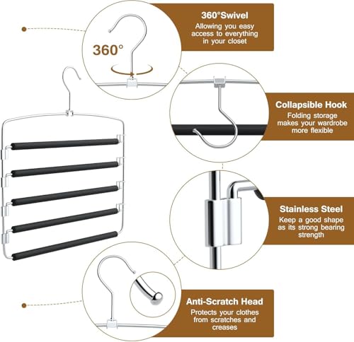 5-Tier Pants Hanger 2 Pack, Closet Organizer Space Saving Hanging Storage for Jeans, Trousers, Skirts, Dresses, Scarves (1-Pack) - color: 1-pack