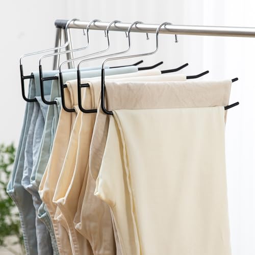 Pants Hangers, 5 Pack, Double Rod Pant Hanger for Jeans, Space-Saving Slack Hangers, Trouser Hangers - color: Black