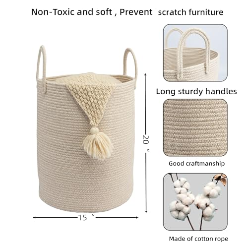 Woven Cotton Rope Laundry Basket, 15" x 20" Laundry Hamper, Oatmeal - color: oatmeal, size: Regular