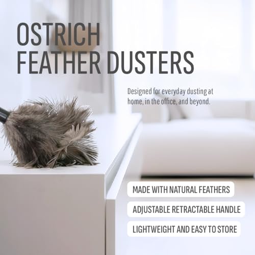 Retractable Feather Duster 8-14 in Adjustable - Natural Ostrich Feather Duster for Cleaning Ceiling Fans, Blinds, Plantation Shutters, Walls & Furniture - Quality Checked in USA - 2 Pack - size: 2 Pack