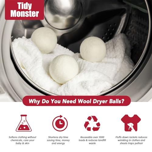 100% New Zealand Wool Dryer Balls XL Size – 6 Pack, Organic & Chemical-Free Fabric Softener, Baby Safe & Hypoallergenic, Reduces Static, Wrinkles & Drying Time, Reusable for 1000+ Loads