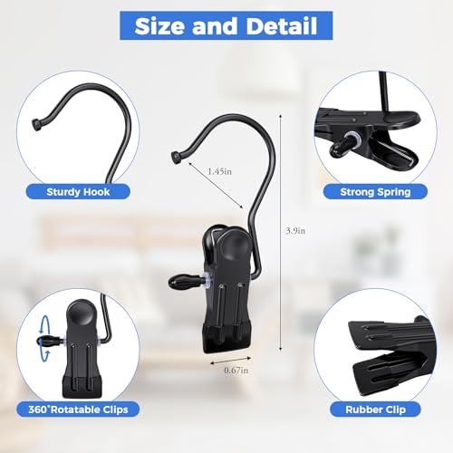 10 Pack Boot Hangers for Closet, Clips Hangers with Hooks, Clothes Pin - color: Black, size: 10pcs