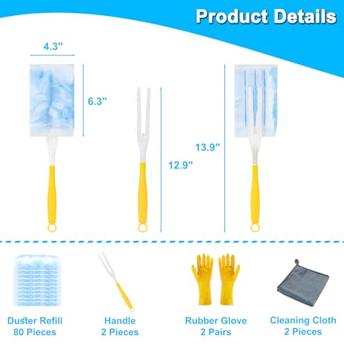 Duster Refill for Cleaning with 2 Handles, Heavy Duty Disposable Duster Kit - size: 80pack