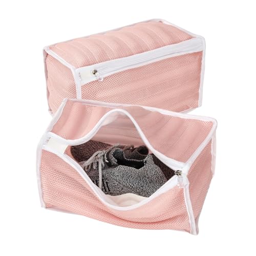 Shoes Washing Machine Bag - Light Weight and Reusable Laundry Shoe Bag, Double Mesh Material for Washer and Dryer, for Sneaker, Tennis Shoes, 360 Deep Cleaning, Pink, 13 x 7 Inches, 1PCS - color: Pink