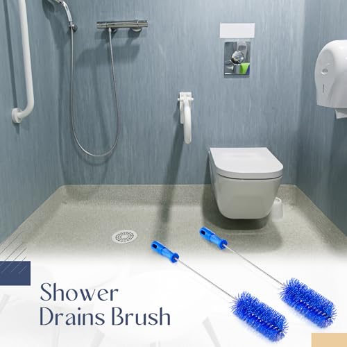 Baderke 2 Pcs Drain Brush Pipe Cleaning Tube Brush, Blue, 19.7 x 2.4 Inch - color: Blue, size: 19.7 x 2.4 Inch