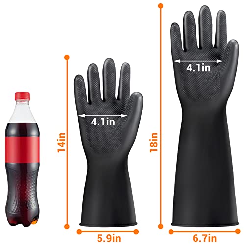 Thick Chemical Resistant Rubber Gloves, 18" Waterproof Cleaning Protective Safety Work Heavy Duty Gloves, Acid/Alkali/Oil Resistant, with Non-Slip Diamond Grip, Black, XL - color: Textured,black+black, size: XL-1Pair