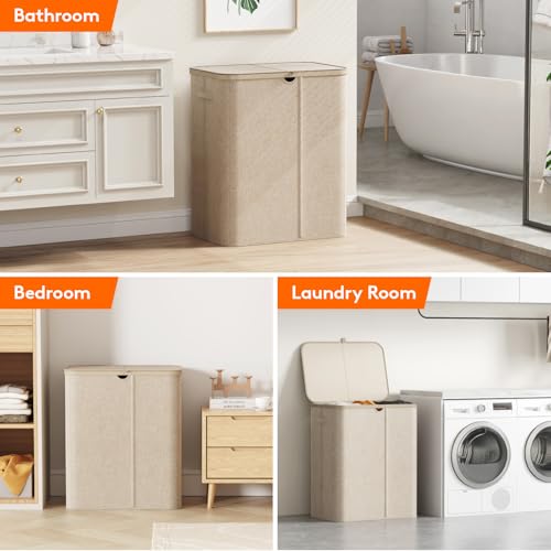 Lifewit 165L 3 Section Laundry Hamper with Lid, Laundry Basket, Beige - color: Beige, size: 165L