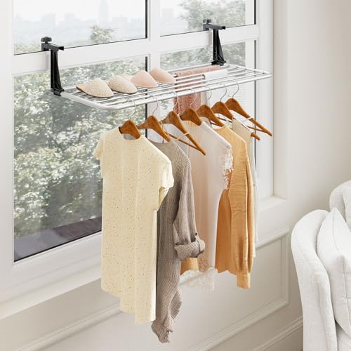 Giantex Portable Clothes Drying Rack, Aluminum Hanging Laundry Rack with Adjustable and Foldable Brackets, Radiator Airer, Indoor Outdoor Towel Rack for Balcony Railings, Windowsill (37" L) - size: 37"L