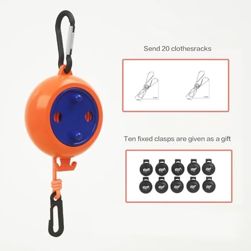 Portable Retractable Clothesline for Travel - Adjustable Stainless Steel Hooks, Compact Indoor/Outdoor Laundry Drying - color: Orange a