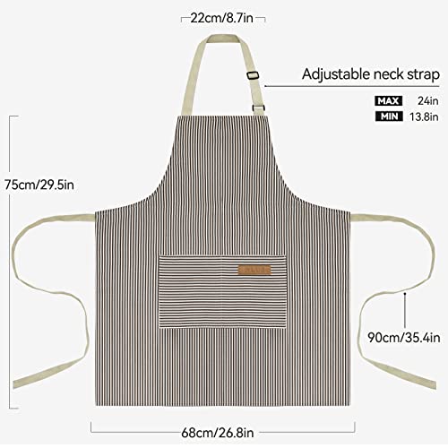 NLUS 2 Pack Kitchen Cooking Aprons, Adjustable Bib Soft Chef Apron with 2 Pockets for Men Women(Black/Brown Stripes) - color: Black/Brown